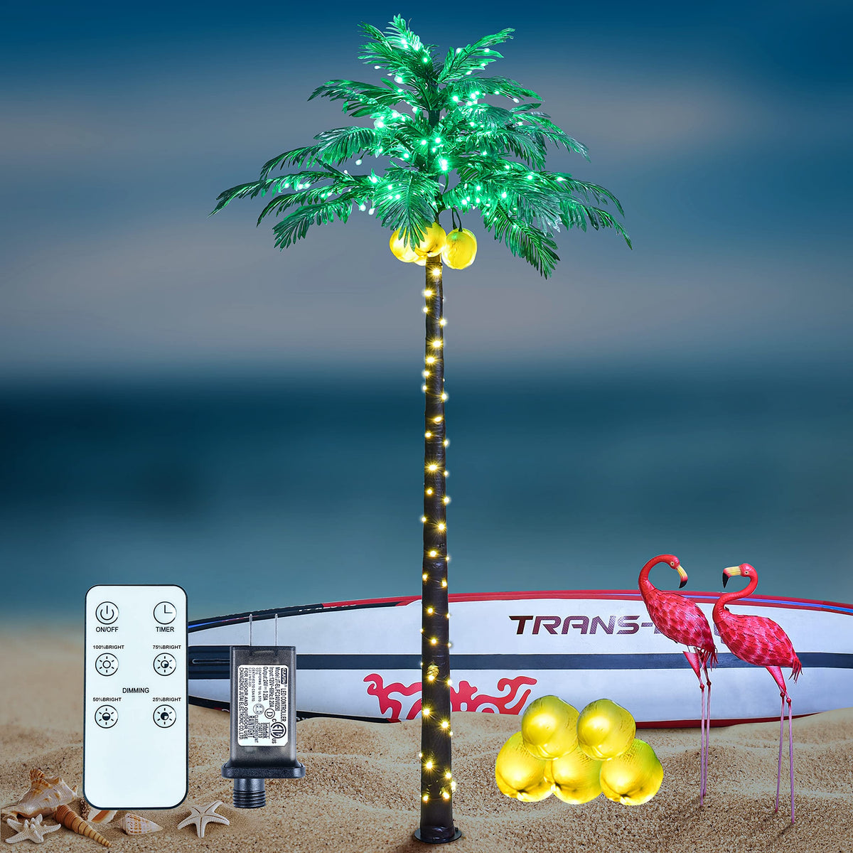 Lighted Palm Tree 8FT 256 LED Artificial Palm Tree Lights for Decoration Outdoor and Indoors Summer Holiday Christmas Tiki Bar P