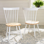 Safavieh Home Collection Parker Farmhouse White/Natural Windsor Spindle Solid Wood Dining Chair Set Of 2