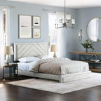 Boyd Sleep Barcelona Upholstered Platform Bed with Headboard and Durable Mattress Foundation with Strong 14 Wood Slat Supports, No BoxSpring Required: Queen, White