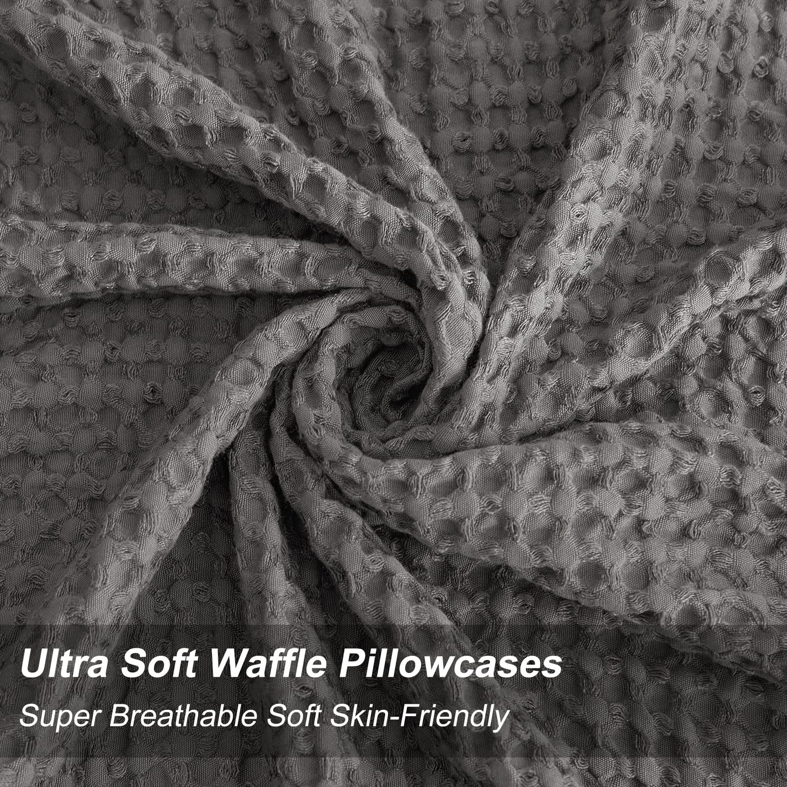Phf Ultra Soft Waffle Weave Pillowcases Standard Size 20' X 26' 2 Pack, No Insert, Breathable Skin-Friendly Pillow Shams, Decorative Waffle Weave Pillow Case Covers, Grey