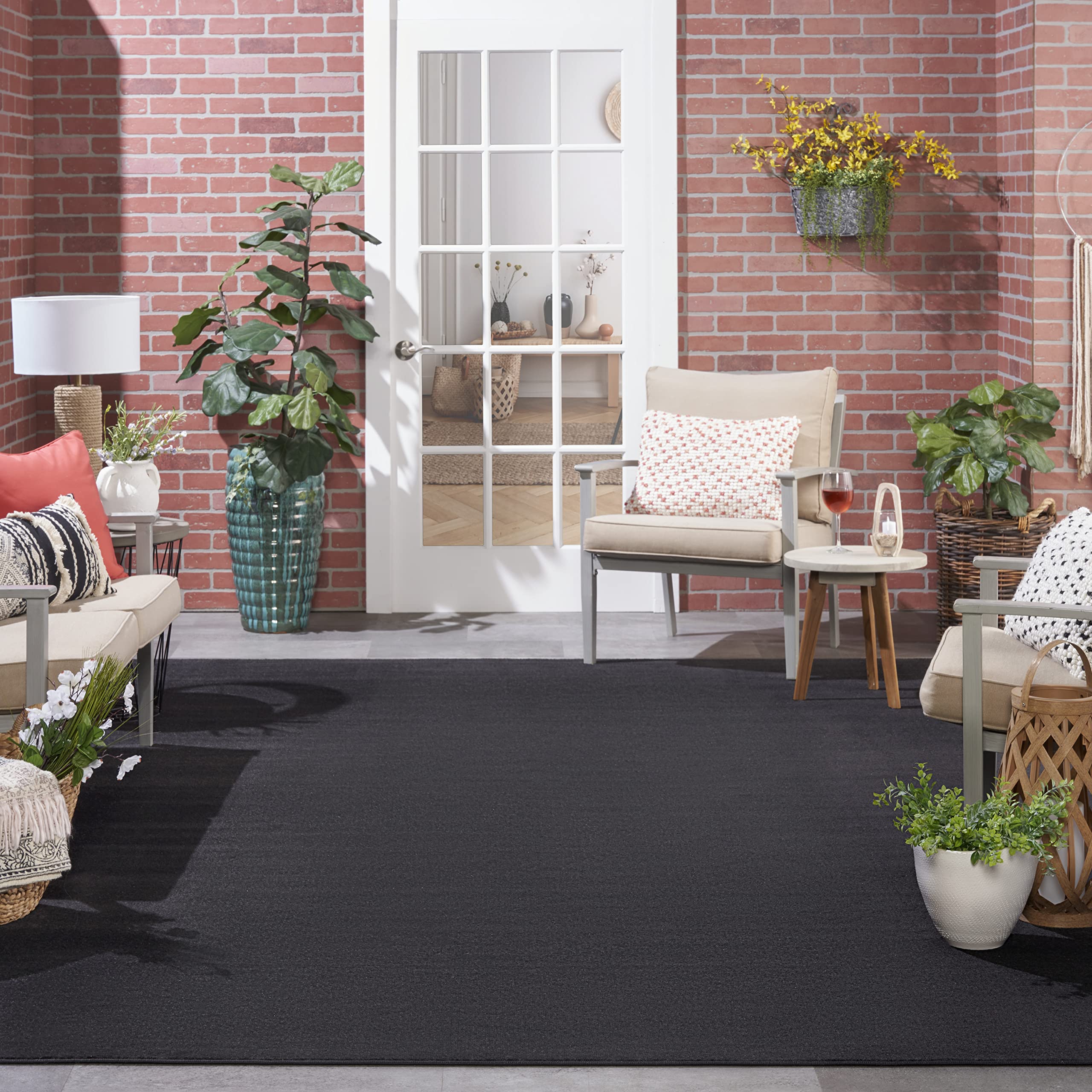 Nourison Essentials Indoor/Outdoor Silver Grey 12' X 15' Area Rug, Easy Cleaning, Non Shedding, Bed Room, Living Room, Dining Room, Backyard, Deck, Patio (12X15)