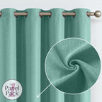Jinchan Linen Textured 75% Blackout Curtain For Living Room 96 Inch Length Curtain Green Thermal Insulated Grommet Top Window Drape For Bedroom Curtain 1 Panel Beryl Green