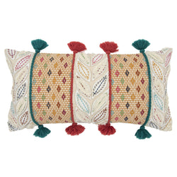 Rizzy Home Leaves and Diamonds 14" x 26" Poly Pillow with Cotton Cover-Multi