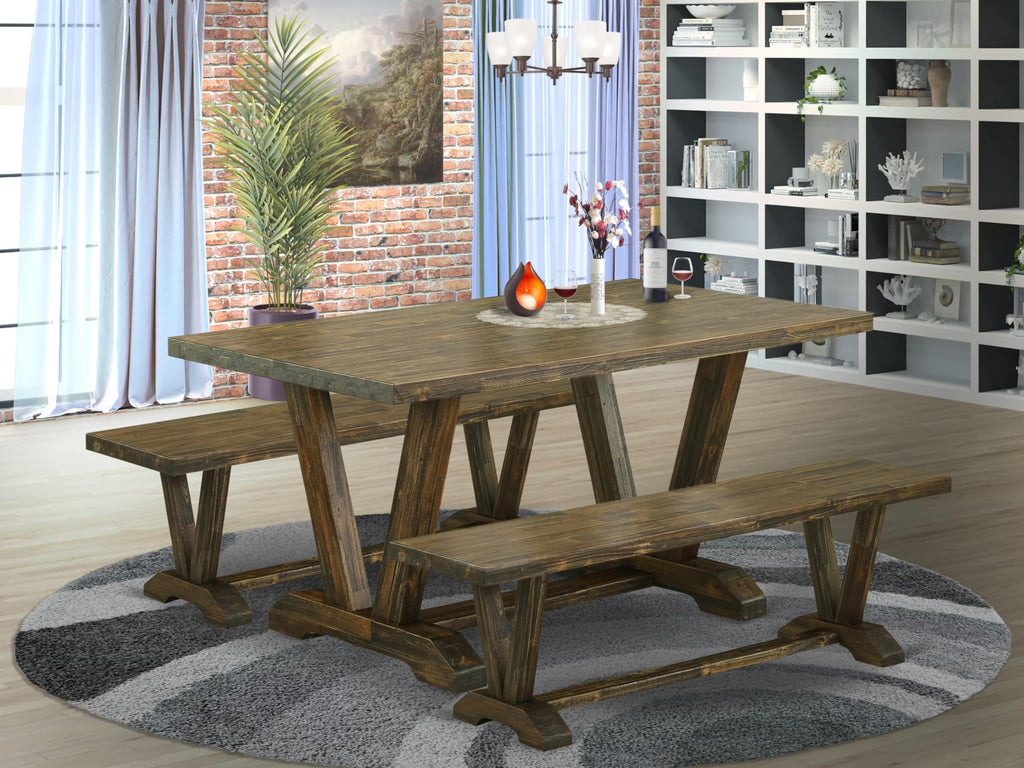 East West Furniture V2-776 3 Piece Dinette Set for Small Spaces Contains a Rectangle Dining Table with V-Legs and 2 Dining Table Bench, 36x60 Inch, Multi-Color