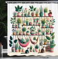 Ambesonne Aesthetic Shower Curtain, Indoor Garden Illustration with Cats and Bohemian Pots Print, Cloth Fabric Bathroom Decor Se