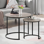 Yaheetech Nesting Coffee Table Set Of 2, Nesting Table, Rustic Stacking Side Tables, Nesting End Table Set W/Round Wooden Tabletop And Sturdy Metal Base For Living Room,Small Space, Gray