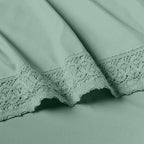 Modern Threads Seafoam Microfiber Bed Linen Set - 4Pcs Luxurious Crochet Lace Sheets & Pillowcases, King, Deep Pocket, Stain Res