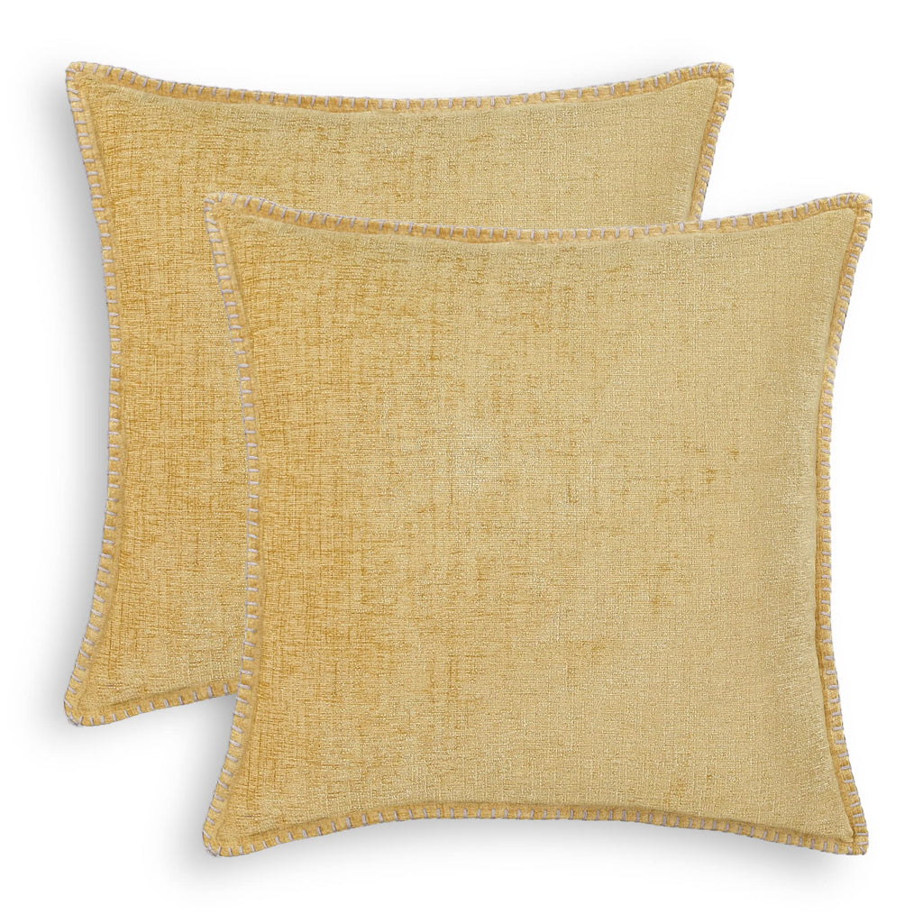 Throw Pillow Cases Calitime Pack Of 2 Cotton Thread Stitching Edges Solid Dyed Soft Chenille Cushion Covers For Couch Sofa Home