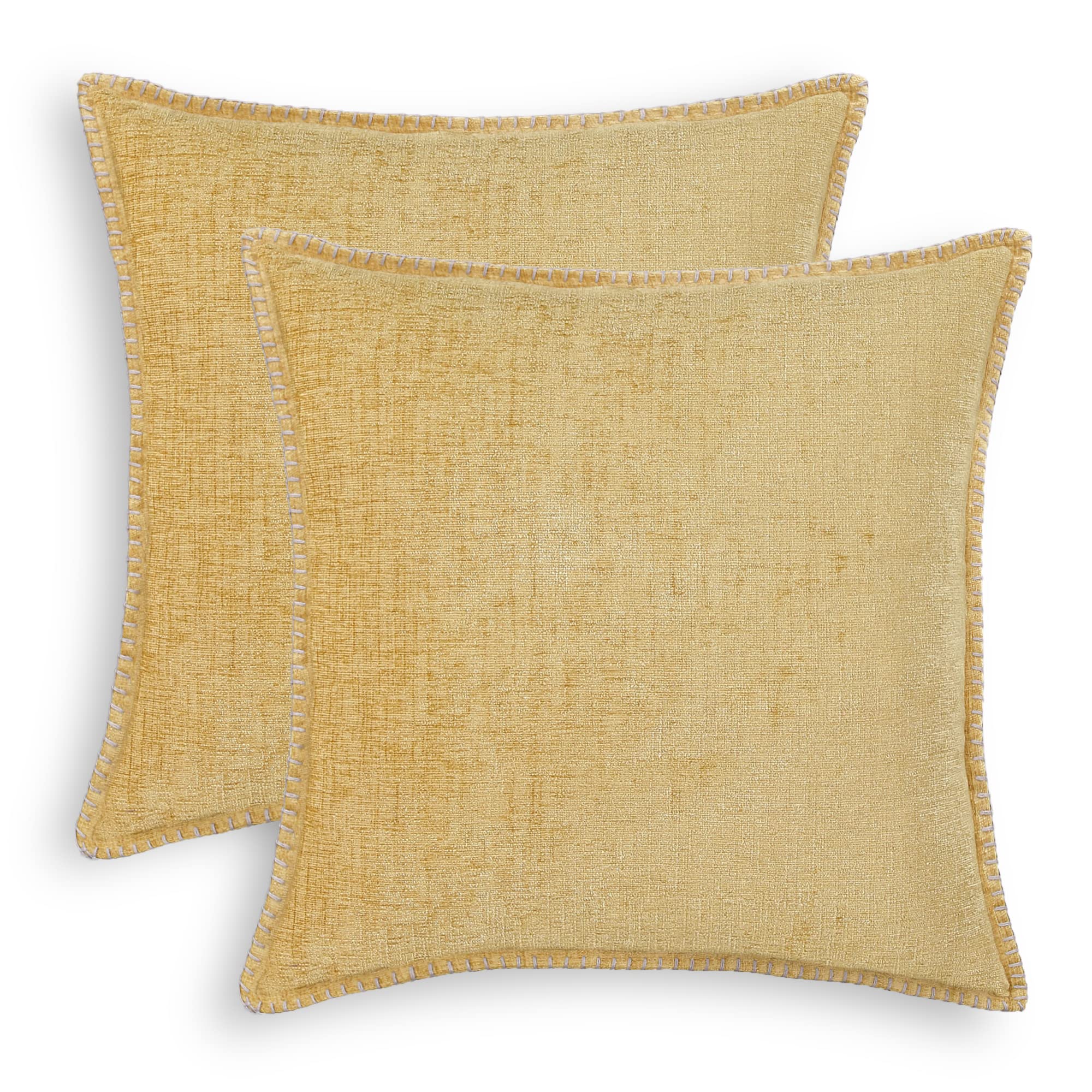 Throw Pillow Cases Calitime Pack Of 2 Cotton Thread Stitching Edges Solid Dyed Soft Chenille Cushion Covers For Couch Sofa Home
