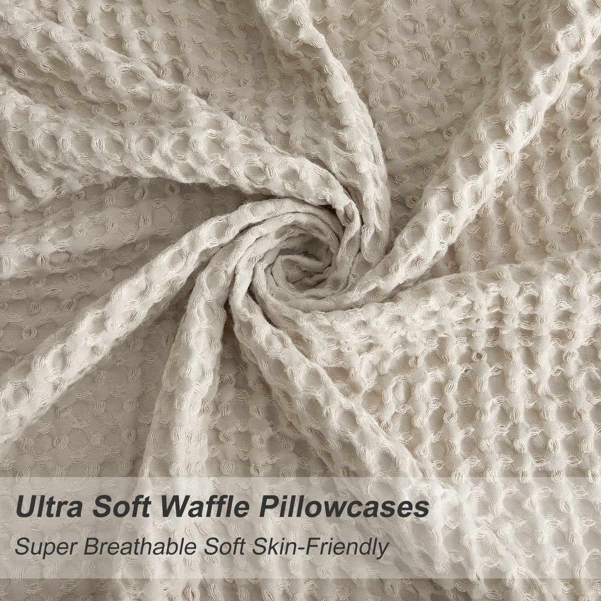 Phf Ultra Soft Waffle Weave Pillowcases Standard Size 20' X 26' 2 Pack, No Insert, Breathable Skin-Friendly Pillow Shams, Decorative Waffle Weave Pillow Case Covers, Light Khaki/Linen