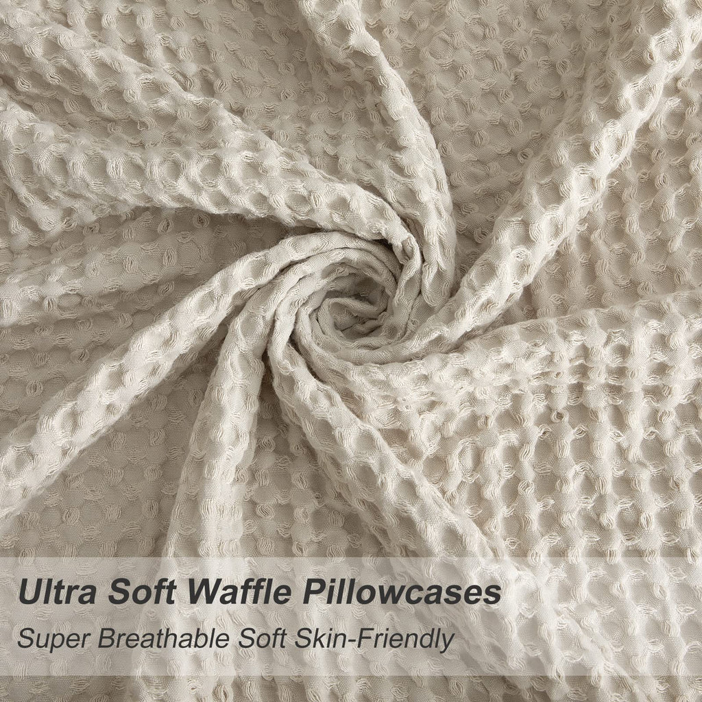 Phf Ultra Soft Waffle Weave Pillowcases King Size 20' X 36' 2 Pack, No Insert, Breathable Skin-Friendly Pillow Shams, Decorative Waffle Weave Pillow Case Covers, Light Khaki/Linen