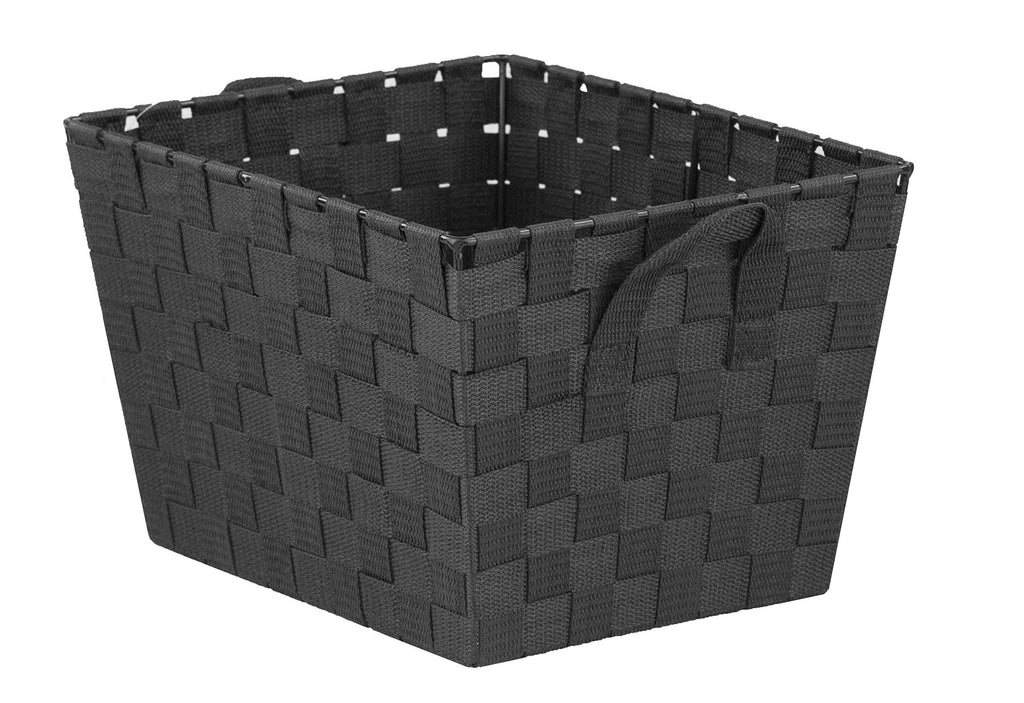 Home Basics Multi-Purpose Medium Woven Strap Open Bin Basket with Handles, Black