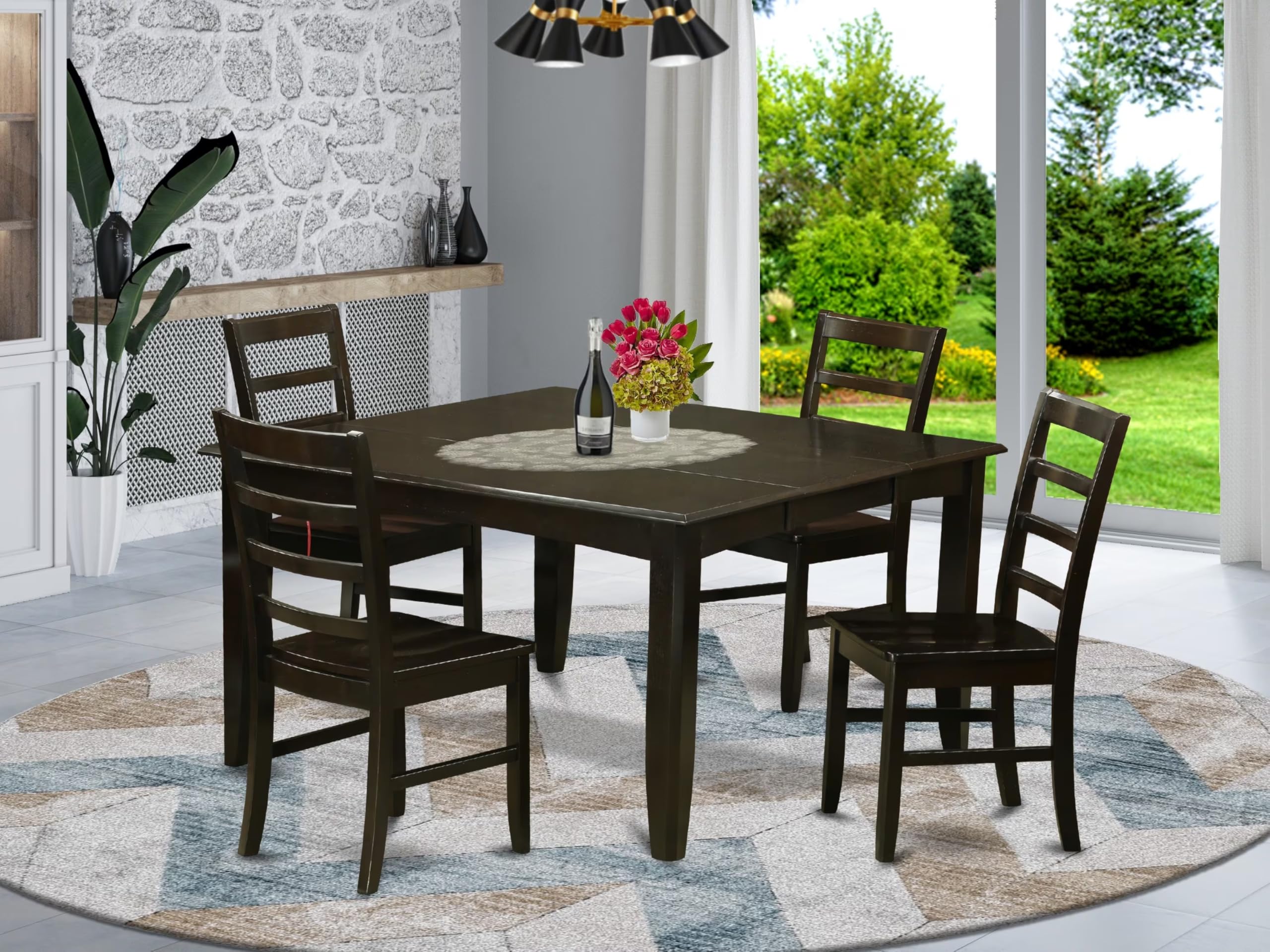 East West Furniture PARF5-CAP-W Parfait 5 Piece Kitchen Set Includes a Square Room Table with Butterfly Leaf and 4 Dining Chairs, 54x54 Inch
