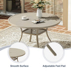 Vicllax Round Patio Dining Table, 4-6 Person Metal Outdoor Dining Table With Umbrella Hole For Garden Lawn Deck, 48' Sand