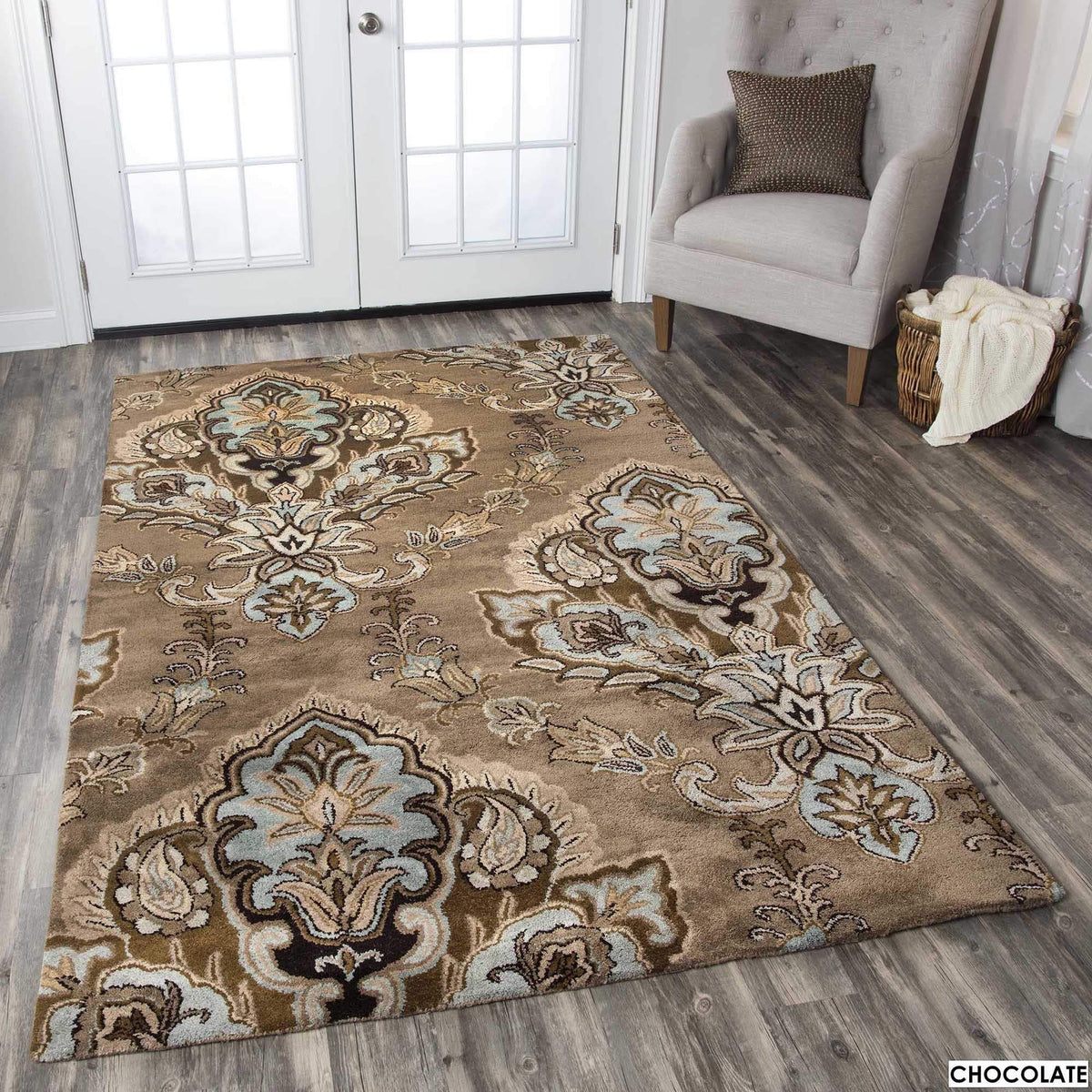 Rizzy Home Alora Decor Sareena 8' Round Ornamental Brown/Dk Brown/Blue/Khaki/Tan Area Rug