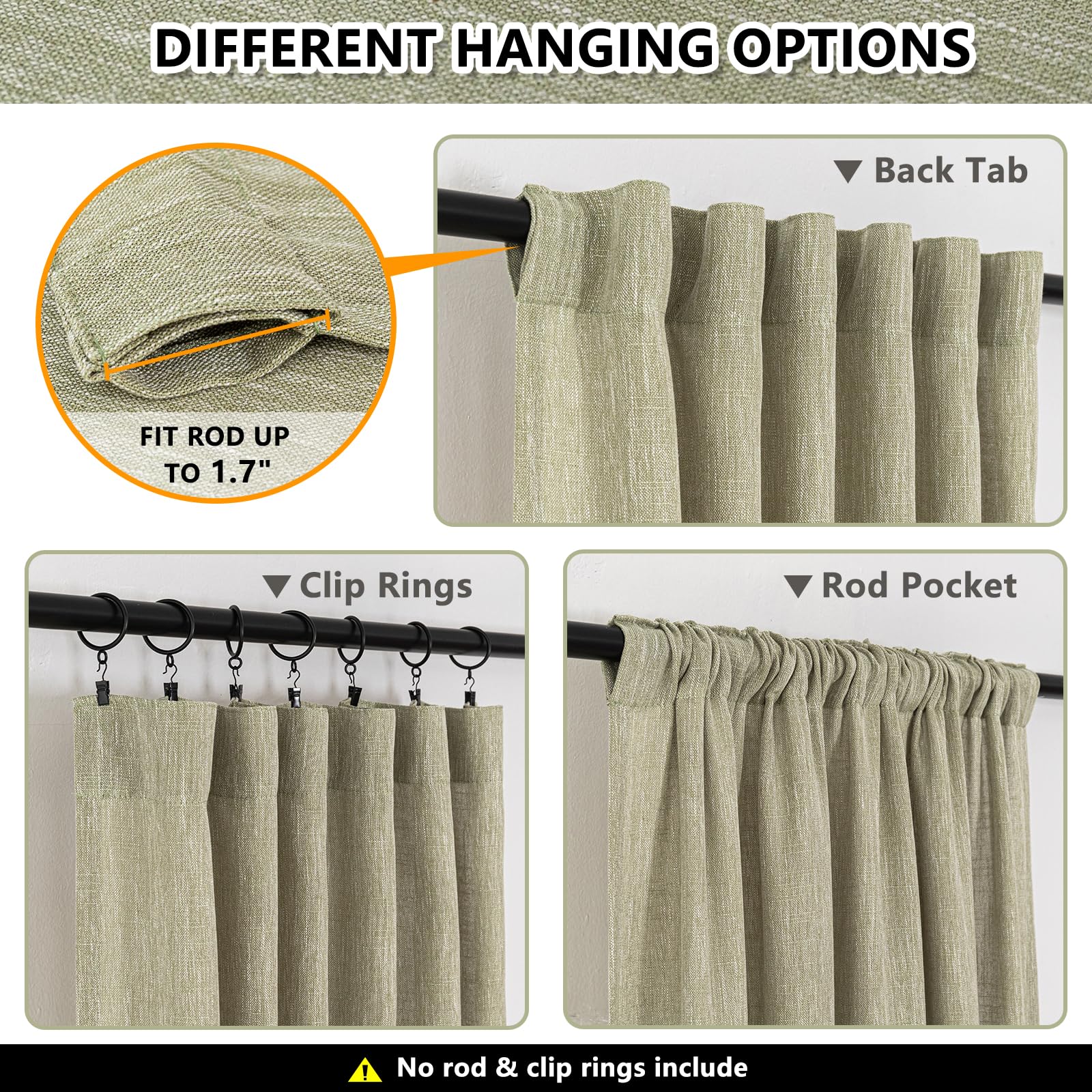 Mysky Home Patio Sage Curtains For Sliding Door, Living Room Curtains & Drapes Soft Farmhouse Window Treatments 90 Inch Length 2 Panels Set Linen Look Semi Sheer Draperies, 50' W X 90' L, Sage Green