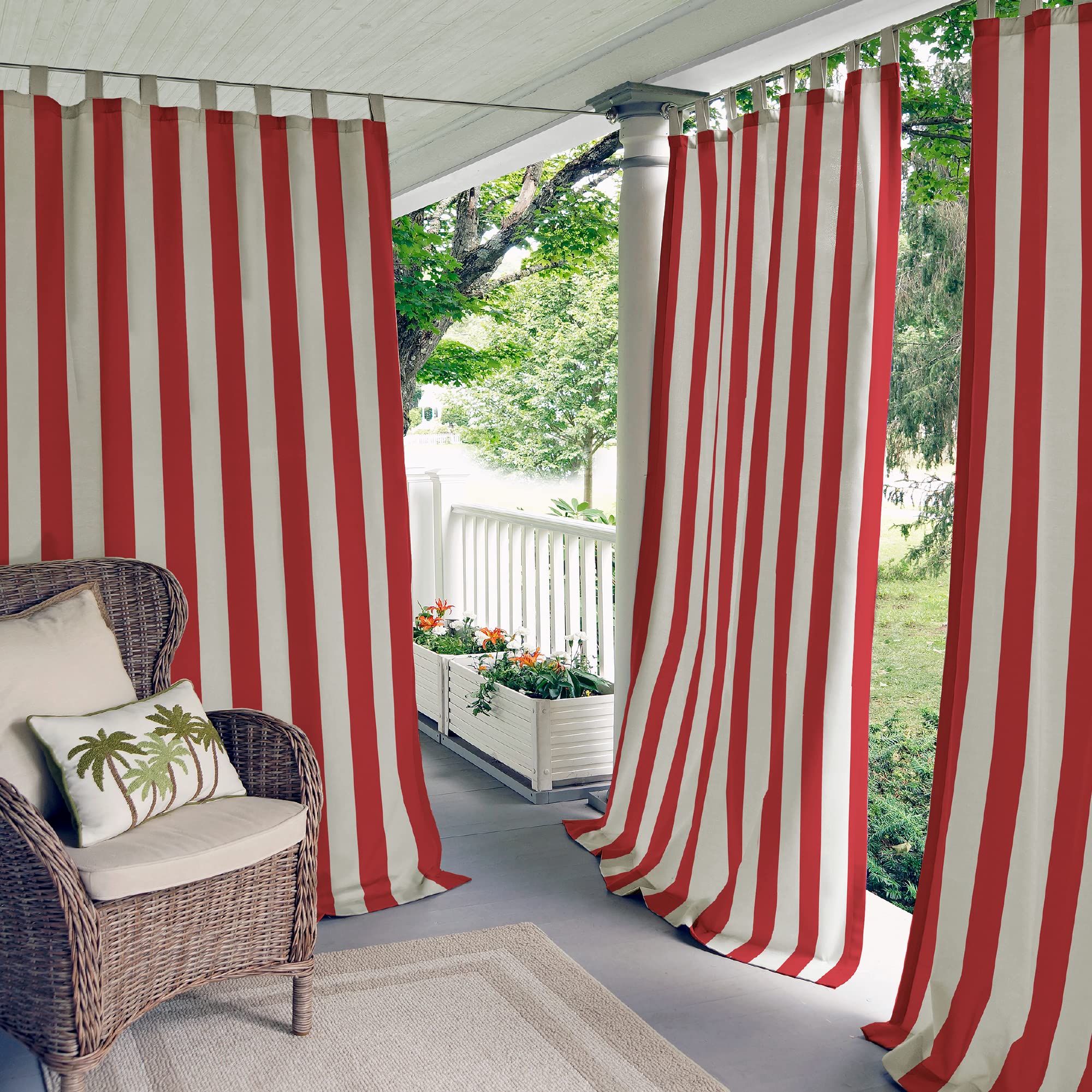 Elrene Home Fashions Highland Stripe Indoor/Outdoor Curtain Panel, 50 Inches X 95 Inches, Red