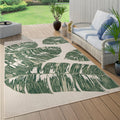 Tropical Outdoor Rug Jungle Leaves Design For Patio In Green Beige, Size: 2'8' X 4'11'