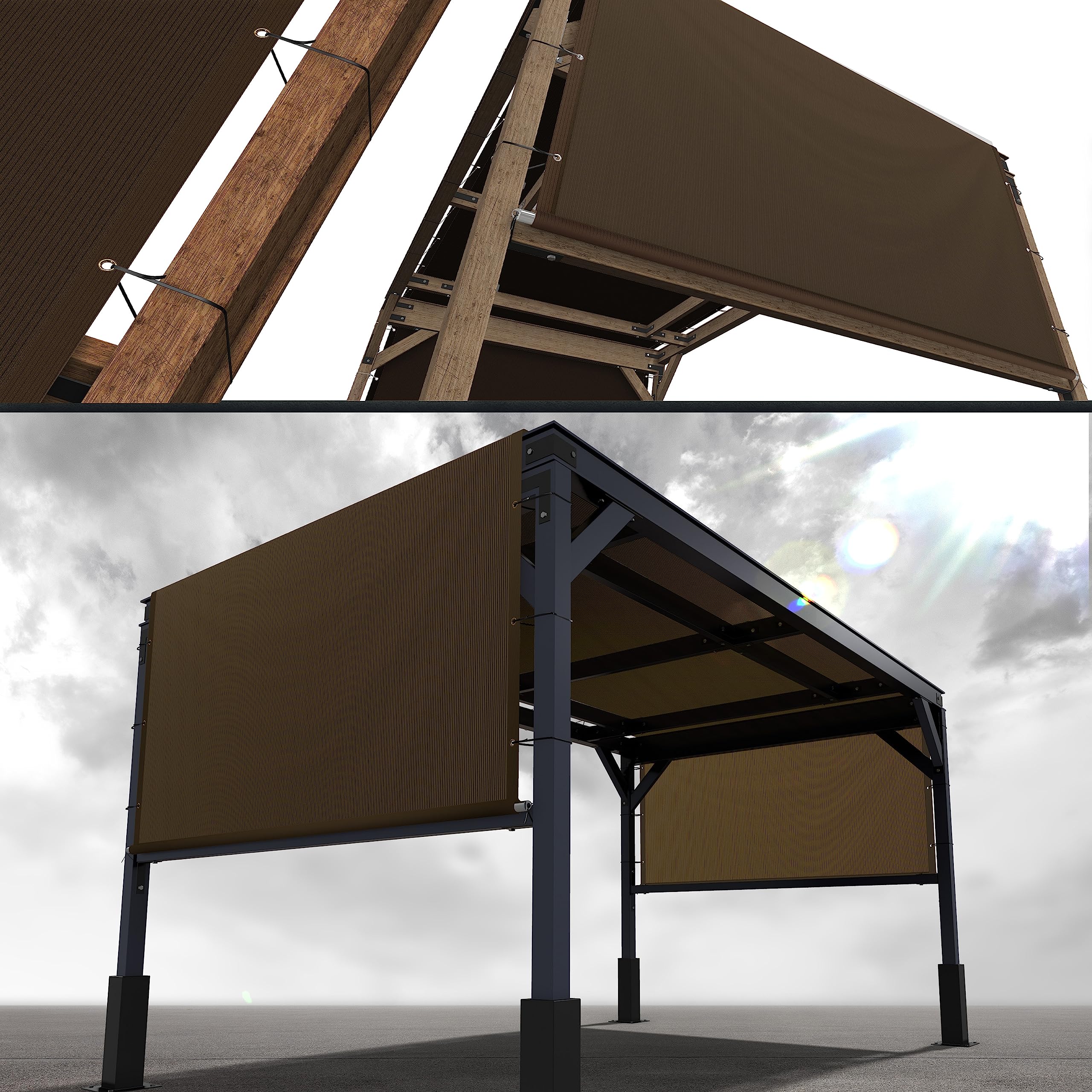 Royal Shade 4' W X 15' L Brown Pergola Sun Shade Canopy Replacement Cover With Stainless Steel Weighted Rods, 95% Uv Blockage, C