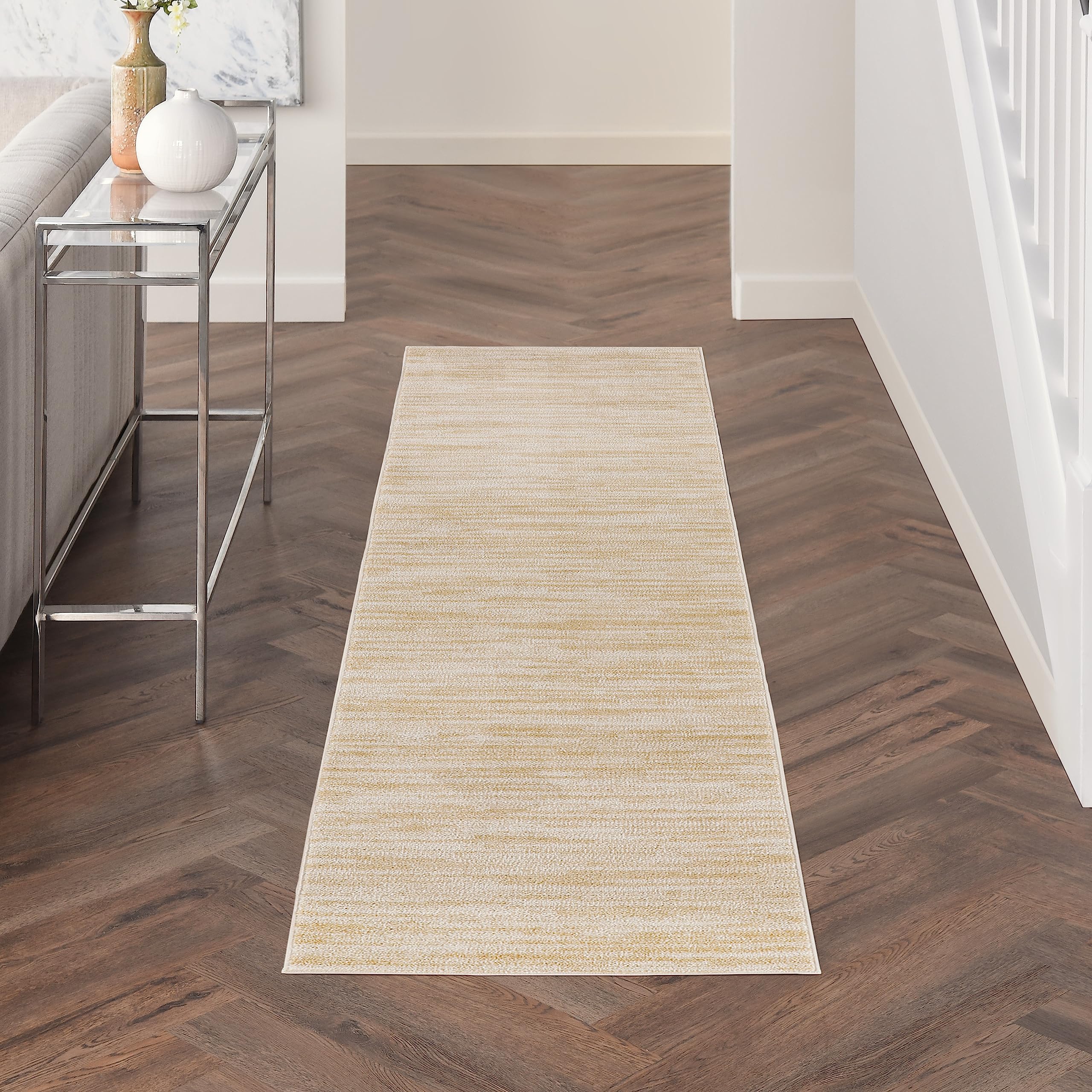 Nourison Essentials Indoor/Outdoor Ivory Gold 2'2' X 10' Area Rug, Easy Cleaning, Non Shedding, Bed Room, Living Room, Dining R