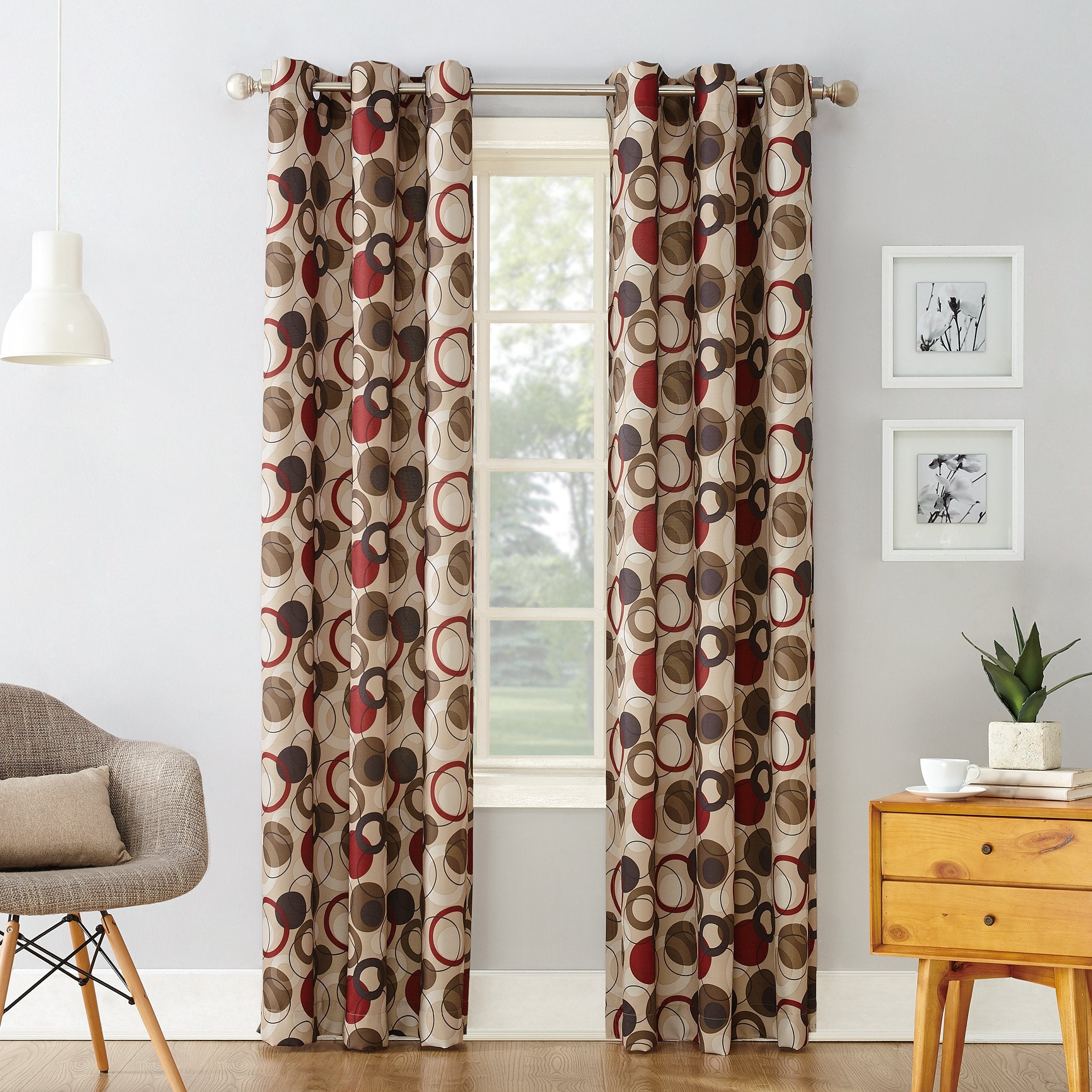 No. 918 Celestial Celestial Print Semi-Sheer Grommet Curtain Panel, 48 x 84, Paprika