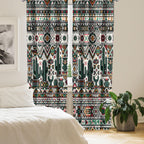 Ambesonne Mexican Window Curtains Pack Of 2, American Traditional Art Cactus With Traditional Aztec Chevron Details, Lightweight