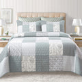Soul & Lane Memory Lane 3-Piece Cotton Quilt Set - Queen Size With 2 Shams, Sage Green Patchwork Quilted Comforter, Lightweight