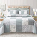 Soul & Lane Memory Lane 3-Piece Cotton Quilt Set - Queen Size With 2 Shams, Sage Green Patchwork Quilted Comforter, Lightweight