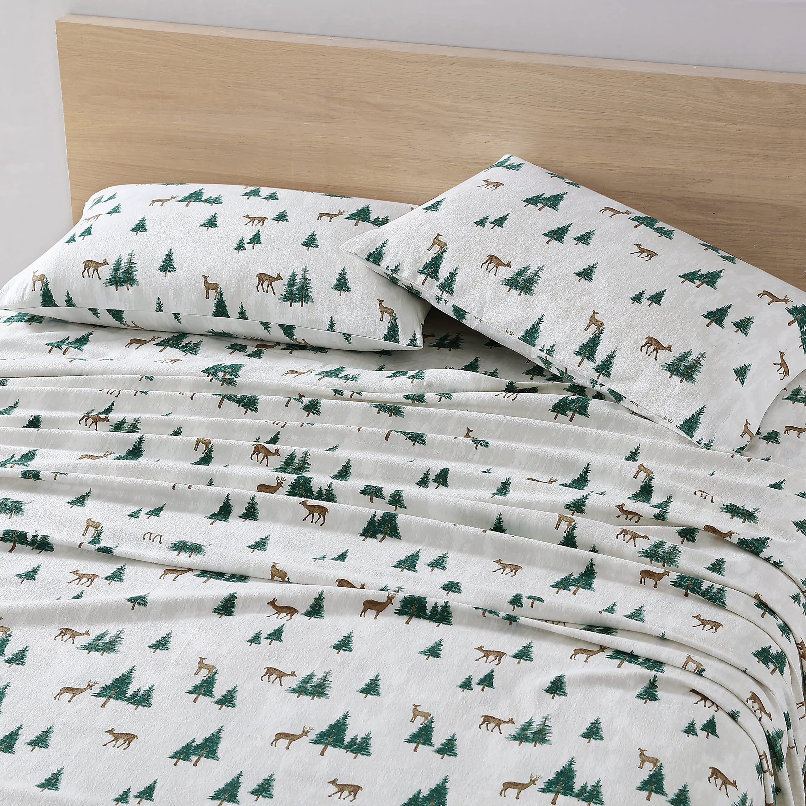 Eddie Bauer - King Sheets, Cotton Flannel Bedding Set, Brushed For Extra Softness, Cozy Home Decor (Deer Hollow, King)