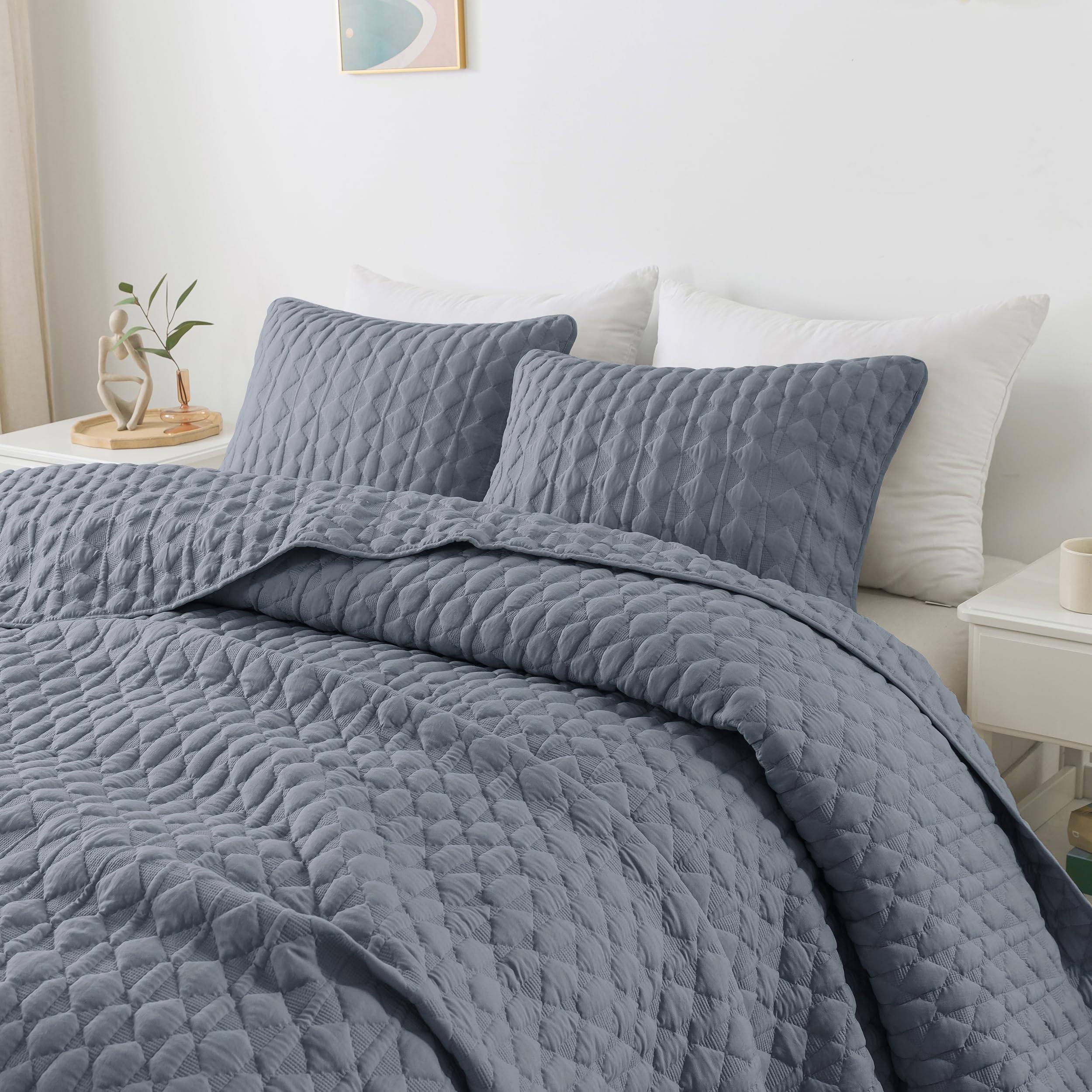 Wdcozy Blue Oversized California Cal King Size Quilt Bedding Sets With 2 Pillow Shams, Lightweight Soft Bedspread Coverlet Bed C