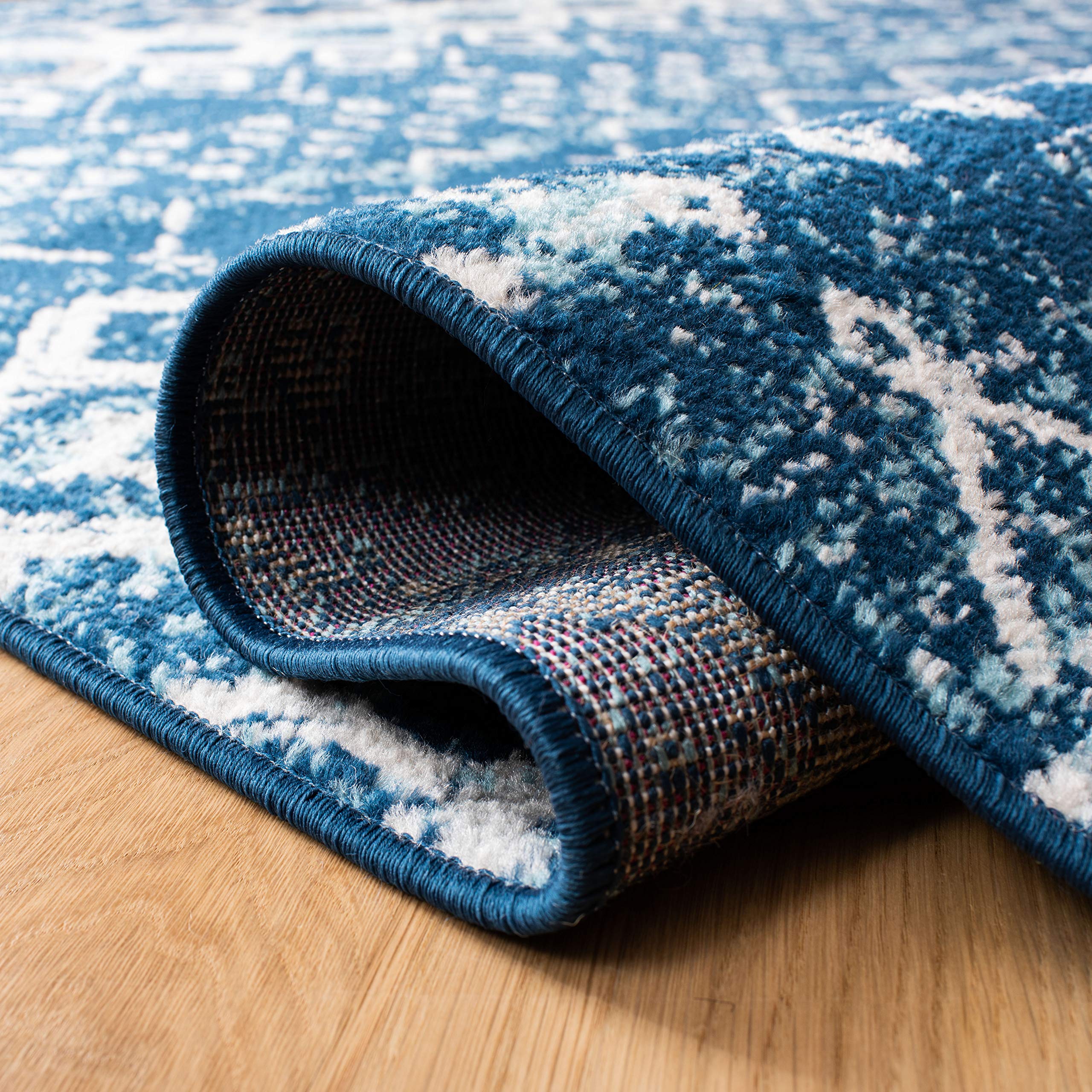 Safavieh Amsterdam Collection Runner Rug - 2'3'' X 8', Navy & Beige, Moroccan Boho Design, Non-Shedding & Easy Care, Ideal For H