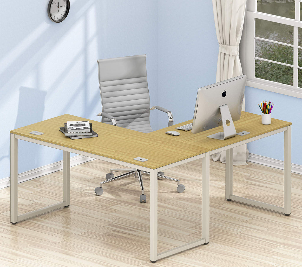 SHW L-Shape Corner Office Computer Desk Engineered Wood Oak 55 x 60 Inches OD-005-2