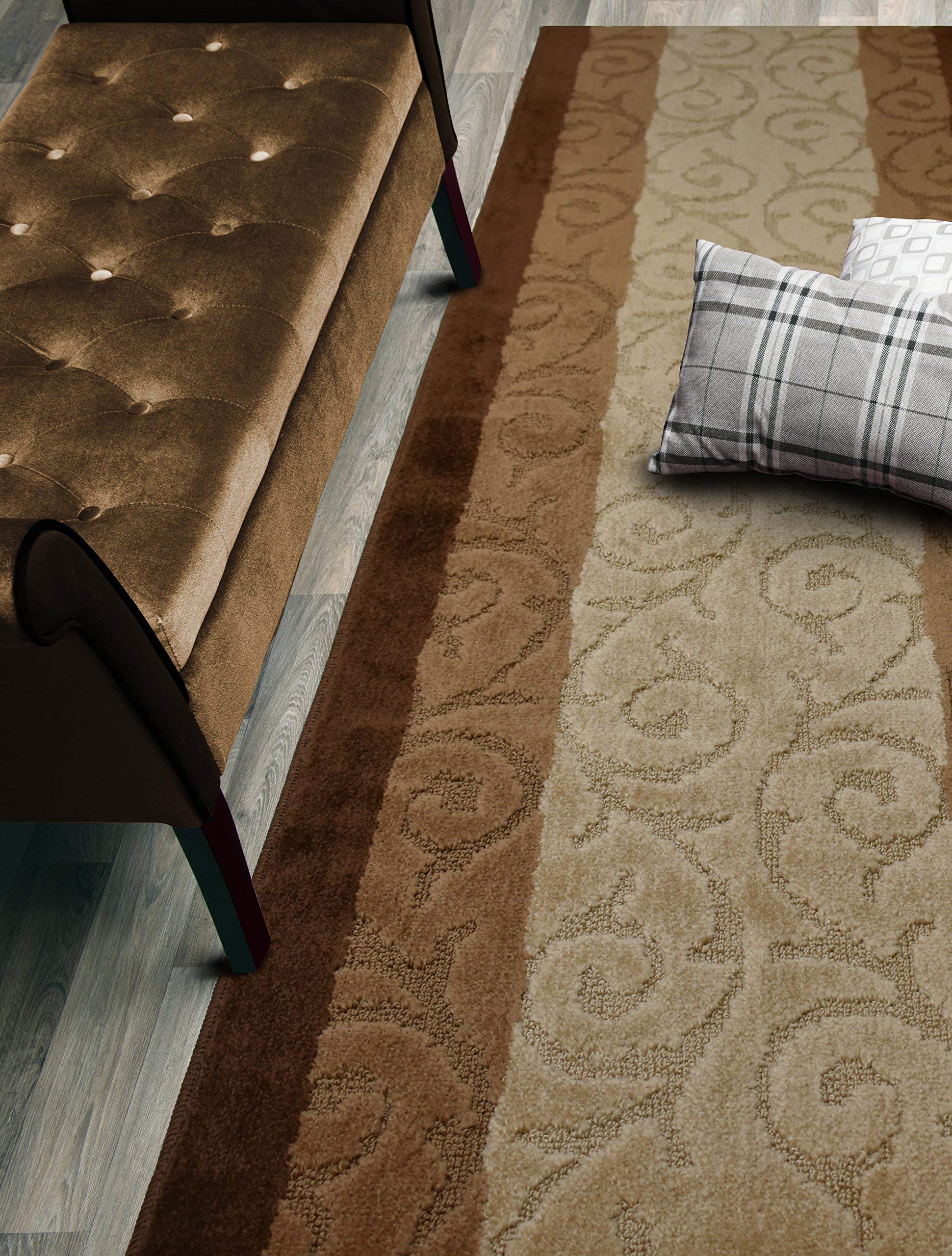 ORFA HOME Custom Size Scroll Hallway Runner Rug Slip Resistant, 26 Inch Wide x Your Choice of Length Size, Brown, 26 Inch X 26 F