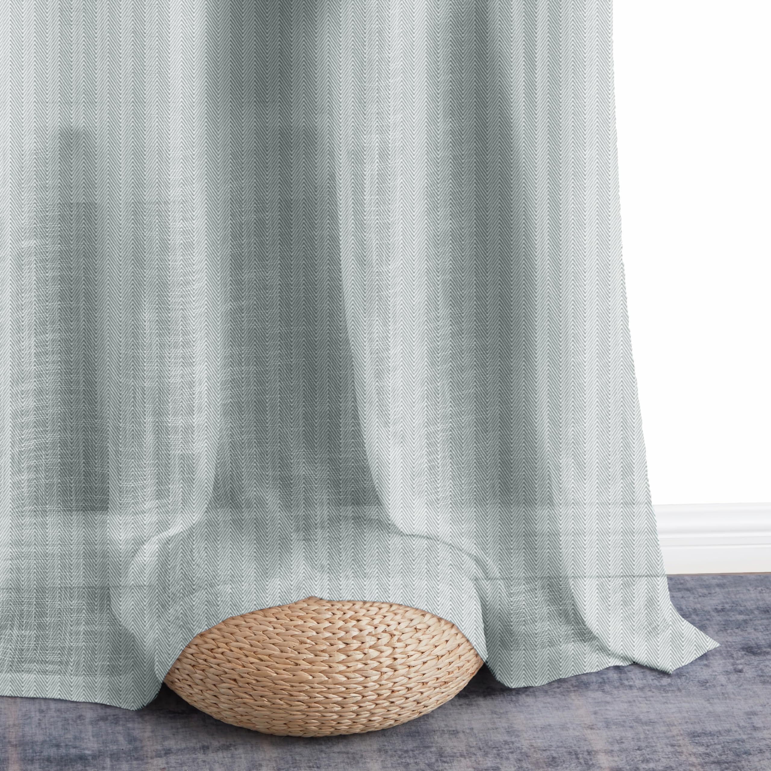 Story@Home Sheer Curtains 8 Feet Long Set Of 2 | Herringbone Printed | Semi Transparent Net Curtain | Semi Long Door Curtain For