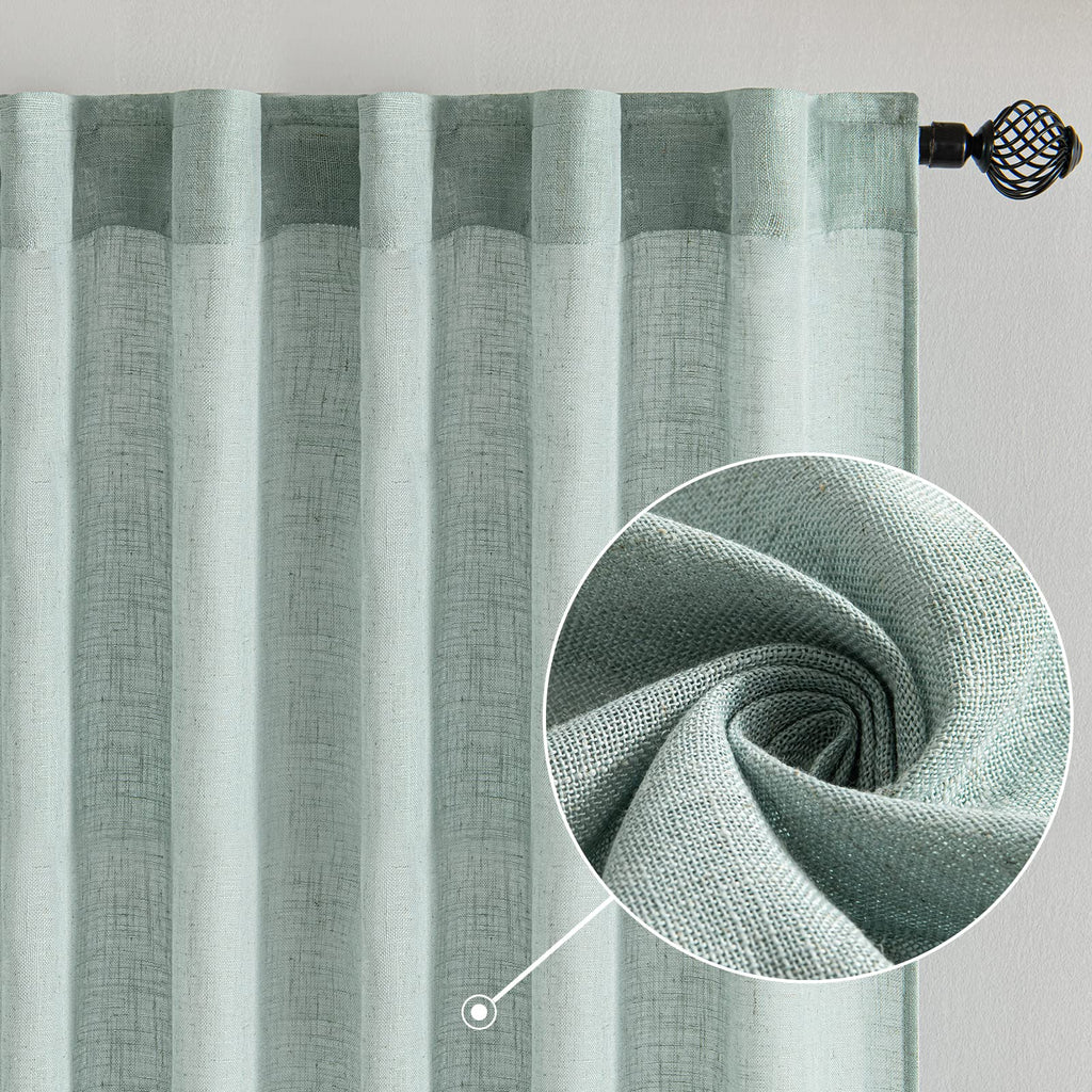 Miulee Dusty Blue Linen Curtains 84 Inch Length 2 Panels For Bedroom Living Room, Soft Thick Linen Textured Window Drapes Semi Sheer Light Filtering Back Tab Rod Pocket Burlap Look, 37X84 Inches