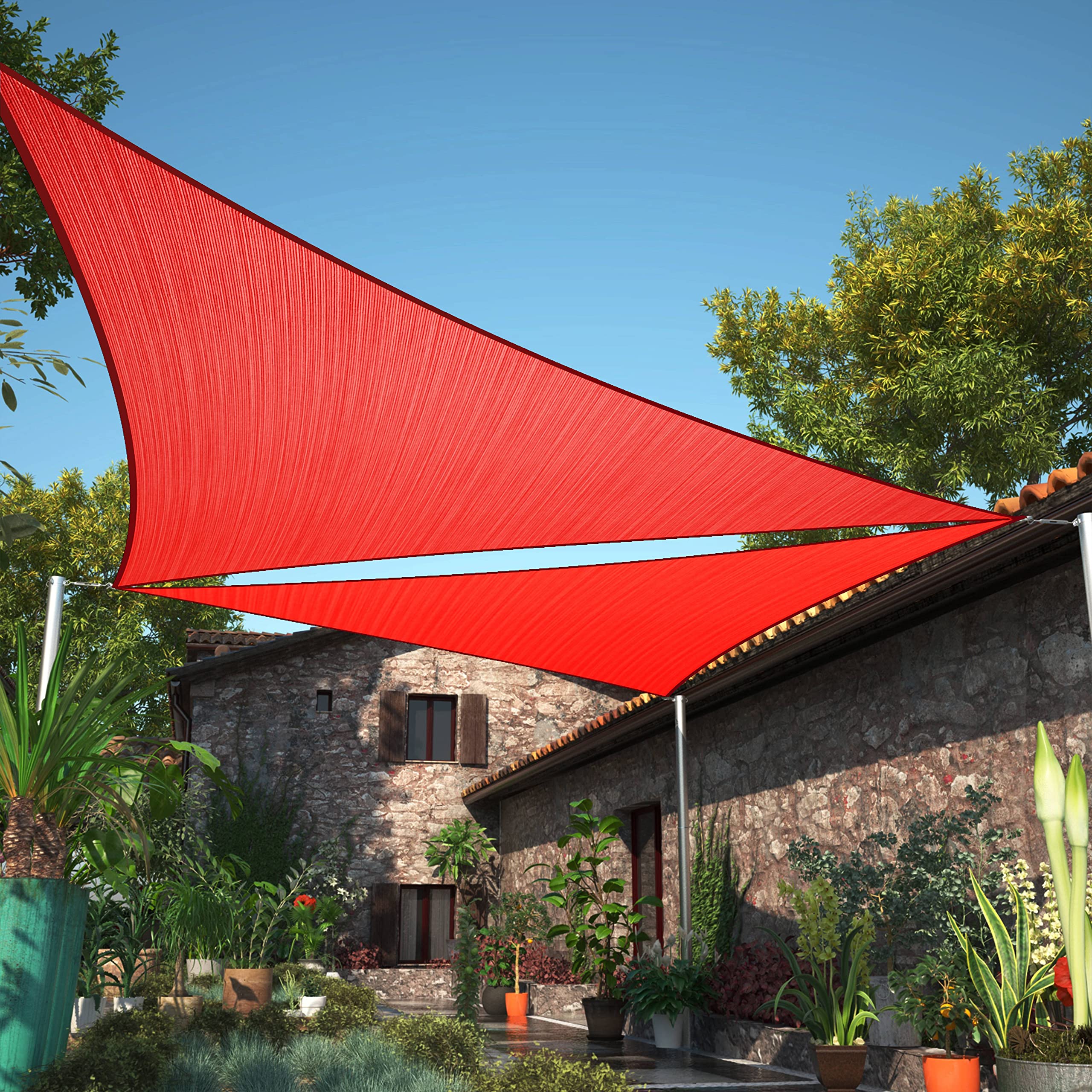ShadeMart 5 x 5 x 5 Red Sun Shade Sail UPF50 Triangle smTAPRT20 Canopy Fabric Cloth Screen, Water Air Permeable & UV Block, H