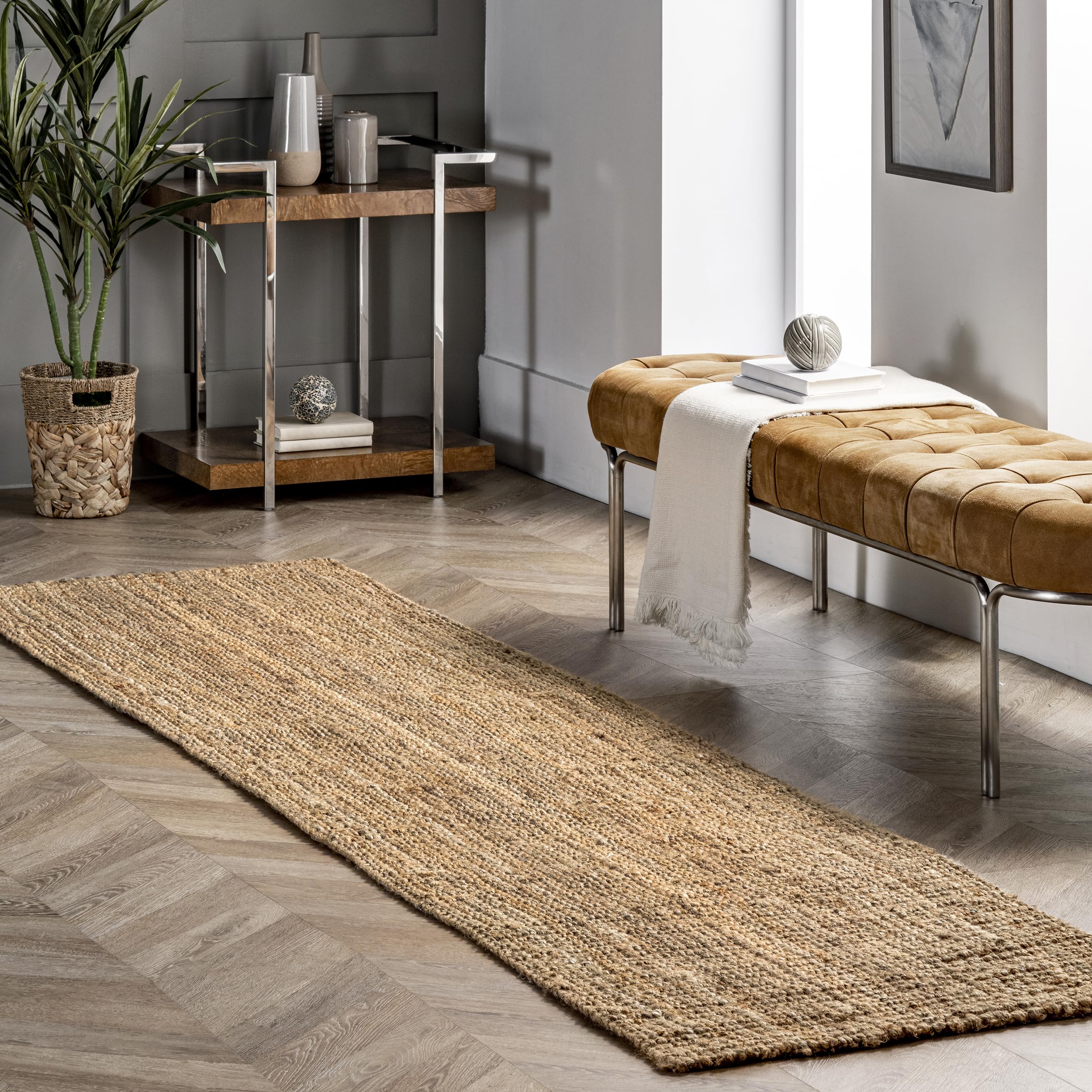 nuLOOM Ashli Solid Farmhouse Jute Runner Rug, 2' 6'' x 6', Natural
