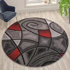Flash Furniture Jubilee Collection Abstract Area Rug - Colorfast Red Olefin Rug - 7' X 7' Round Area Rug - Jute Backing - Living Room, Bedroom, & Family Room