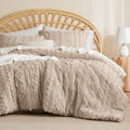 Bedsure Tufted Boho Comforter Set Queen Size - Khaki Boho Bedding Comforter Set, 3 Pieces Farmhouse Shabby Chic Embroidery Bed S