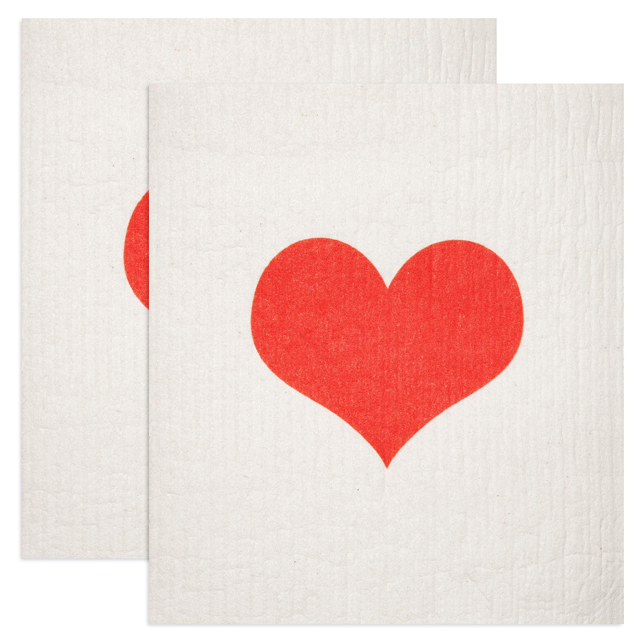 GMIcr  atifs Swedish Dishcloths 2 Pack Red Heart Print Reusable Sponges Kitchen Cleaning Cloth Dish Scrubber, Machine Washable, 