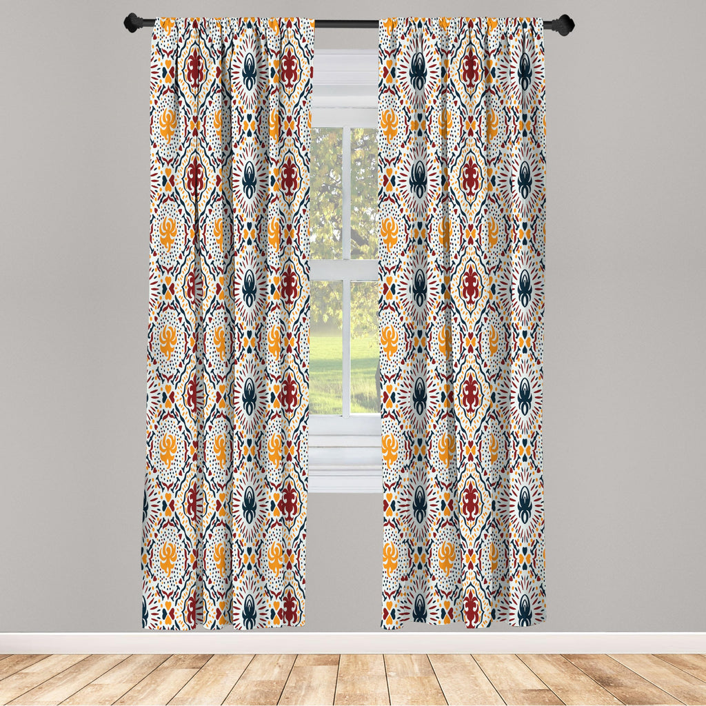 Ambesonne Boho Curtains, Chevrons Strips And Dots With Hearts Vintage Like Print, Window Treatments 2 Panel Set For Living Room