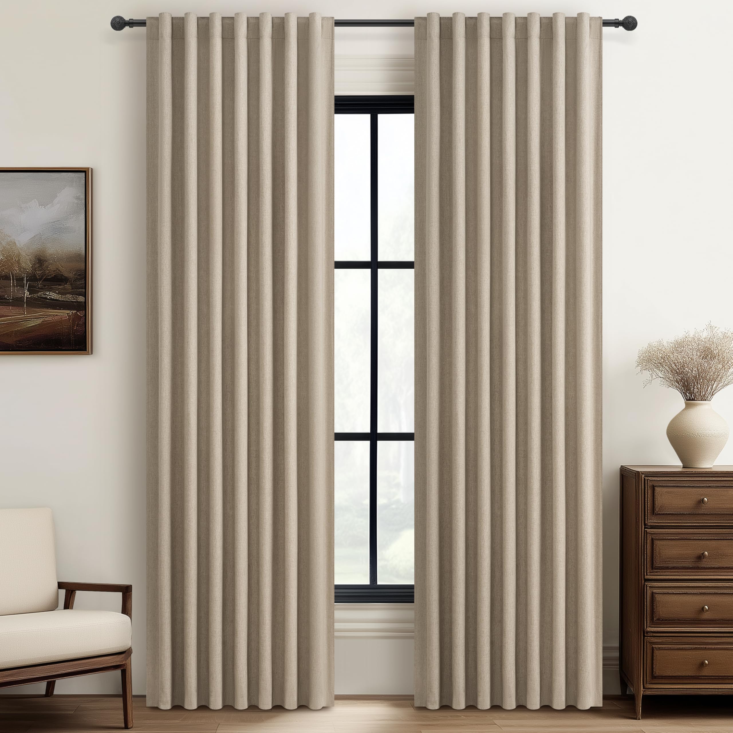 GreyBeige Modern Neutral 90 Inch Blackout Sliding Glass Door Curtains Light and Draft Blocking Drapes for Living Room Traverse R