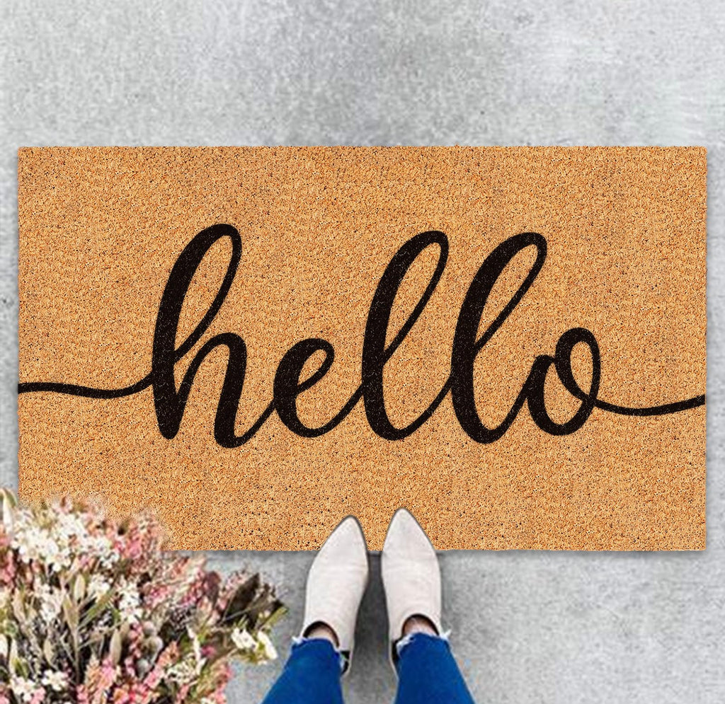 Jarthenaamcs Hello Door Mat Welcome Natural Coir Door Mat Farmhouse Floor Mat Thick Non-Slip Entrance Door Rugs For Indoor Outdo