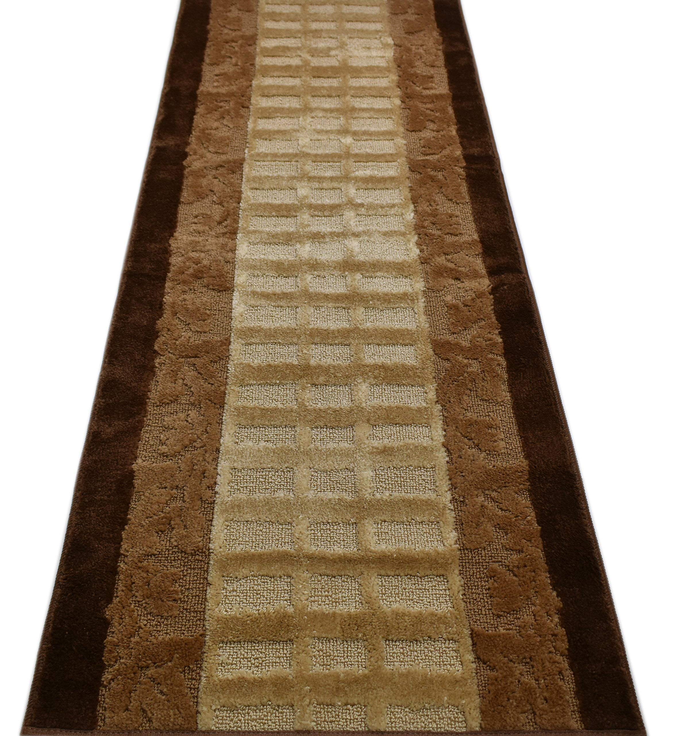 ORFA HOME Custom Size Leaves Hallway Runner Rug Slip Resistant, 26 Inch Wide x Your Choice of Length Size, Brown, 26 Inch X 2 Fe