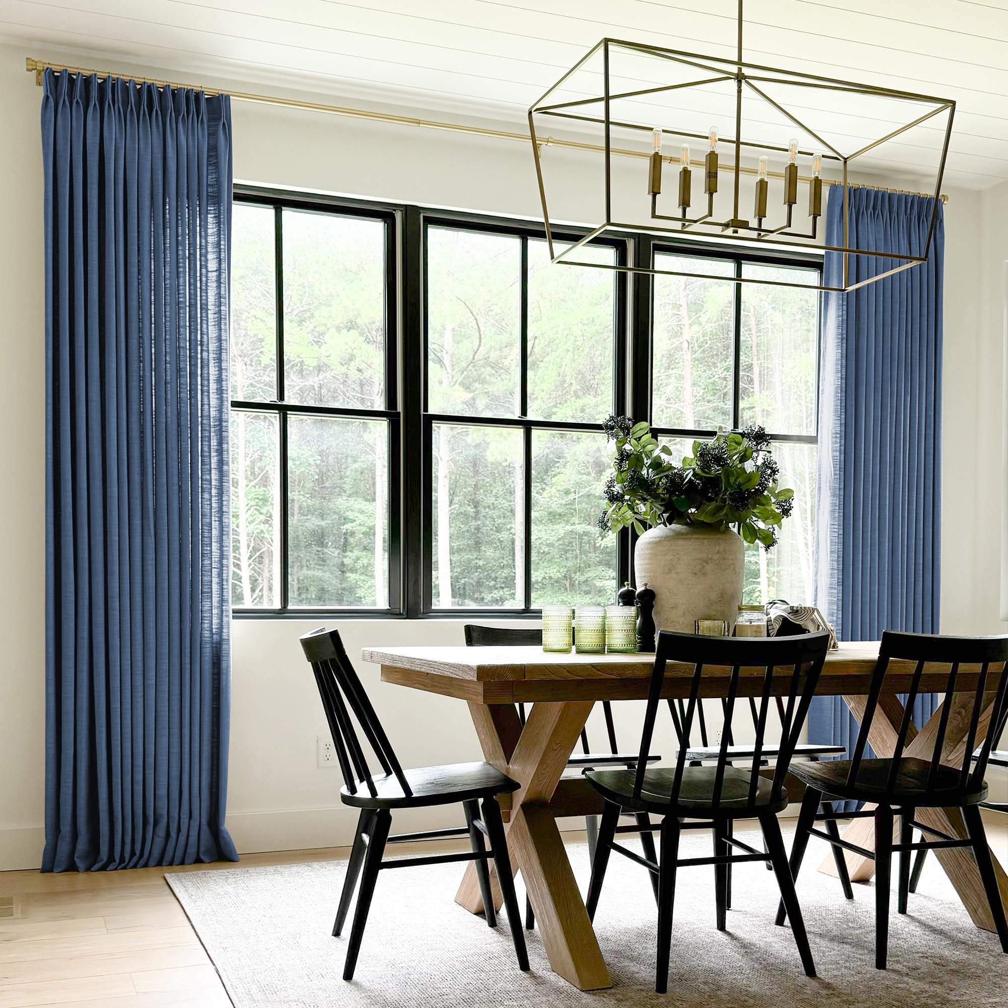Twopages Extra Long Double Layer Pinch Pleated Curtain For Living Room, Linen Room Darkening Light Filtering Lined Curtain Windo