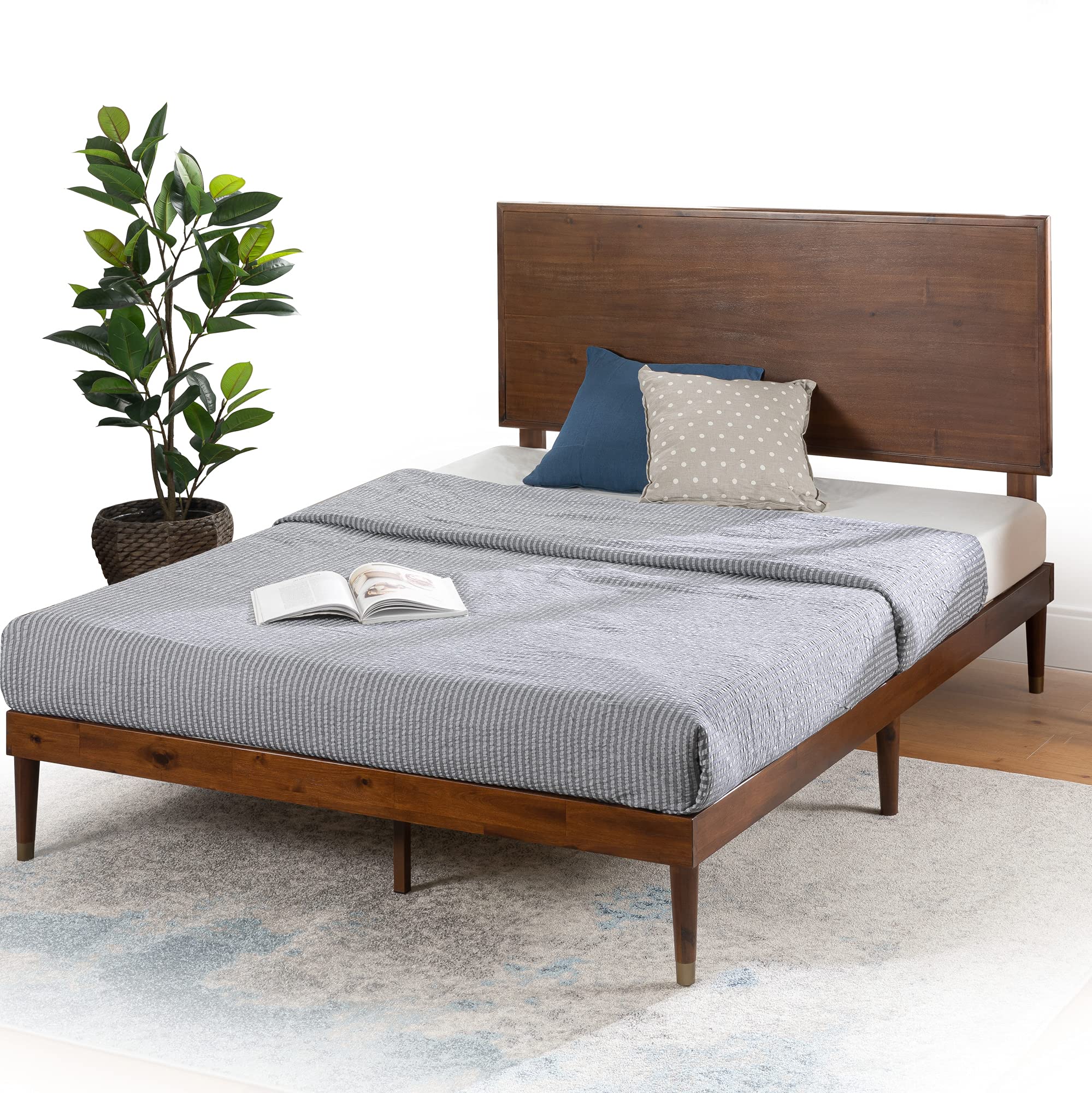 ZINUS Raymond Wood Platform Bed Frame with Adjustable Wood Headboard, Solid Wood Foundation, Wood Slat Support, No Box Spring Ne
