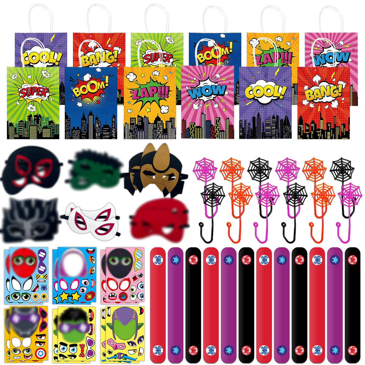 60Pcs Superhero Party Favor for Kids Birthdays, Gifts for Boys-Girls and Amazing Friends, Action Hero Supplies, Spider Decoratio