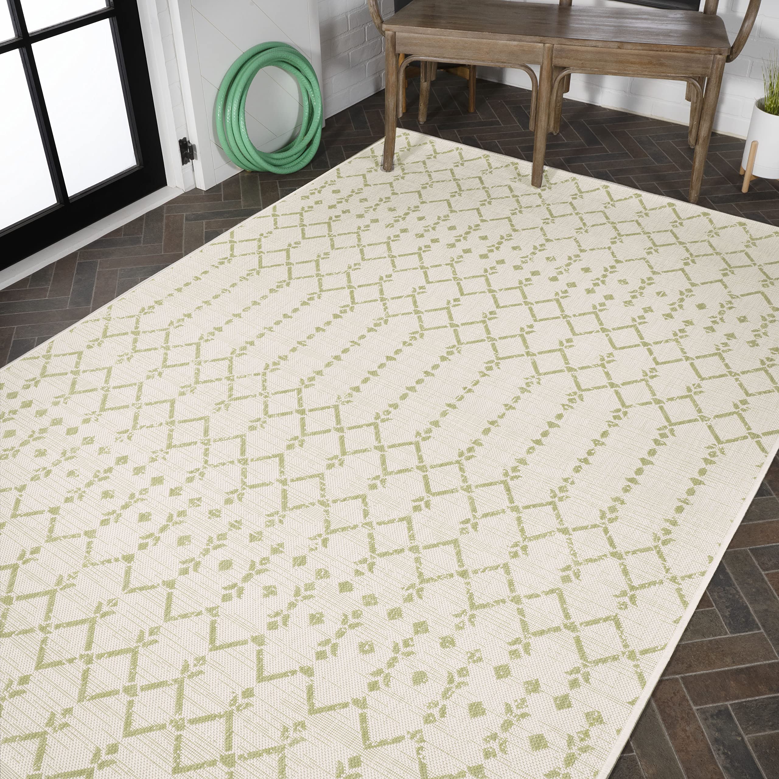 Jonathan Y Smb108M-3 Ourika Moroccan Geometric Textured Weave Indoor Outdoor Area-Rug, Bohemian Coastal Traditional Easy-Cleanin