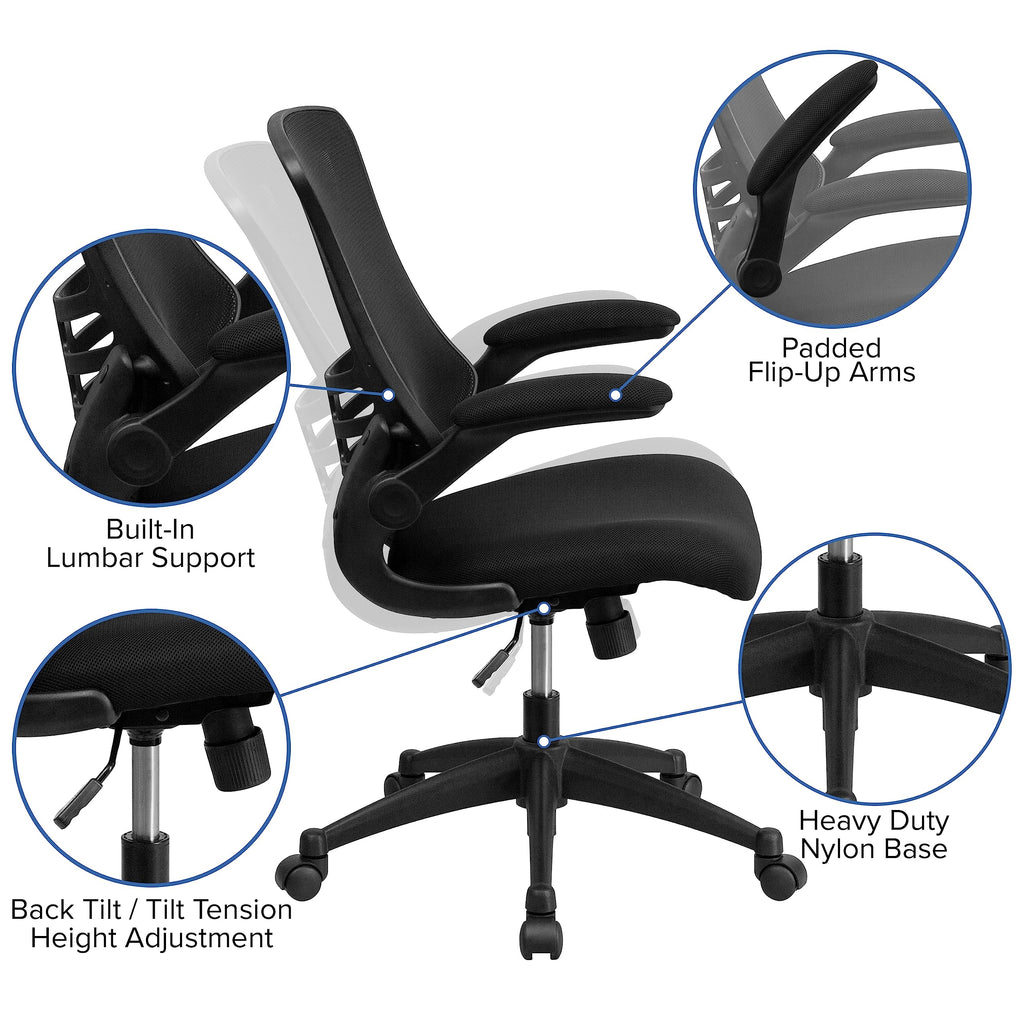 Flash Furniture Work From Home Kit - Black Computer Desk, Ergonomic Mesh Office Chair And Locking Mobile Filing Cabinet With Inset Handles