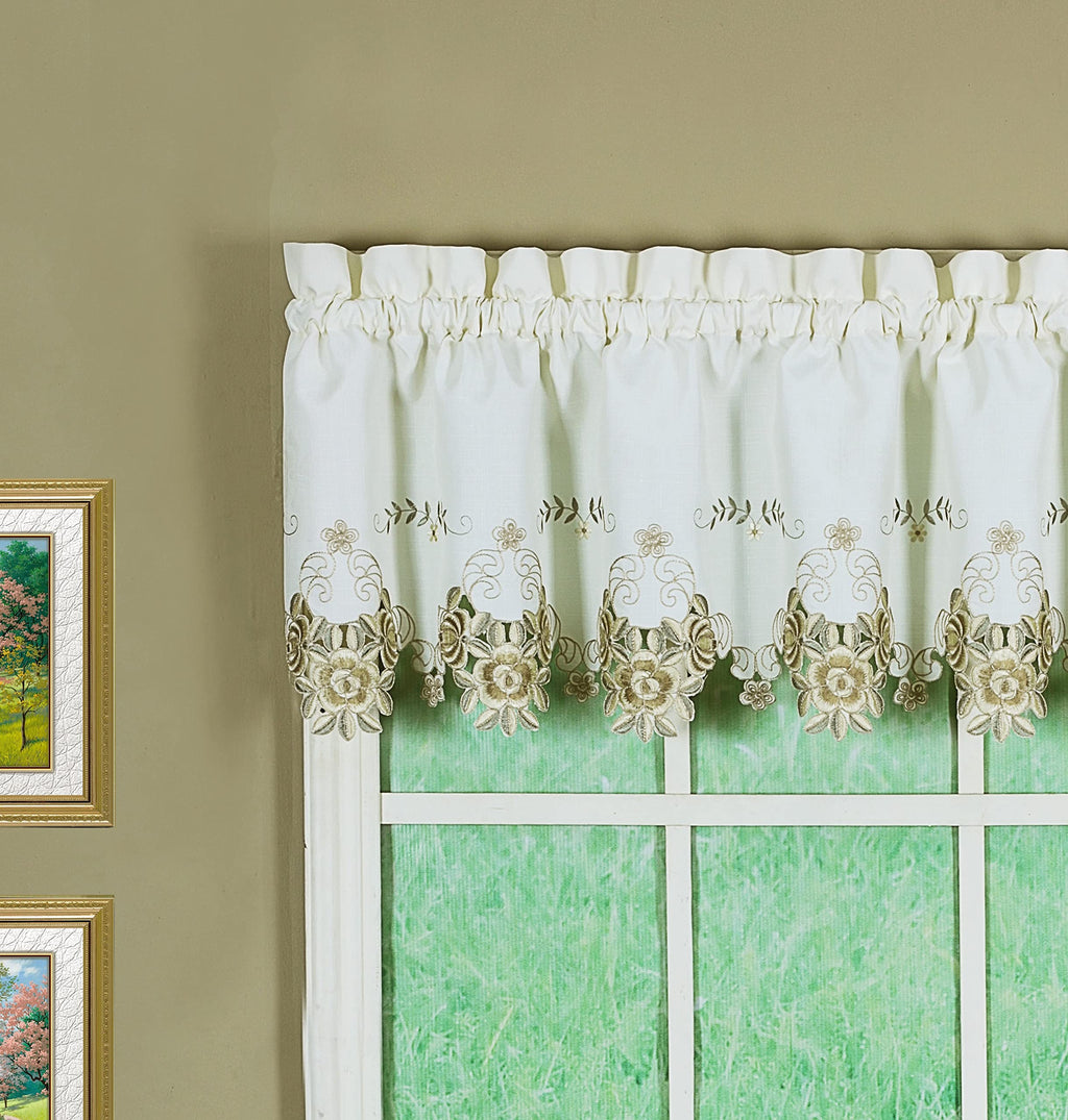 Today'S Curtain Verona Reverse Embroidery Valance, 14', Ecru/Antique